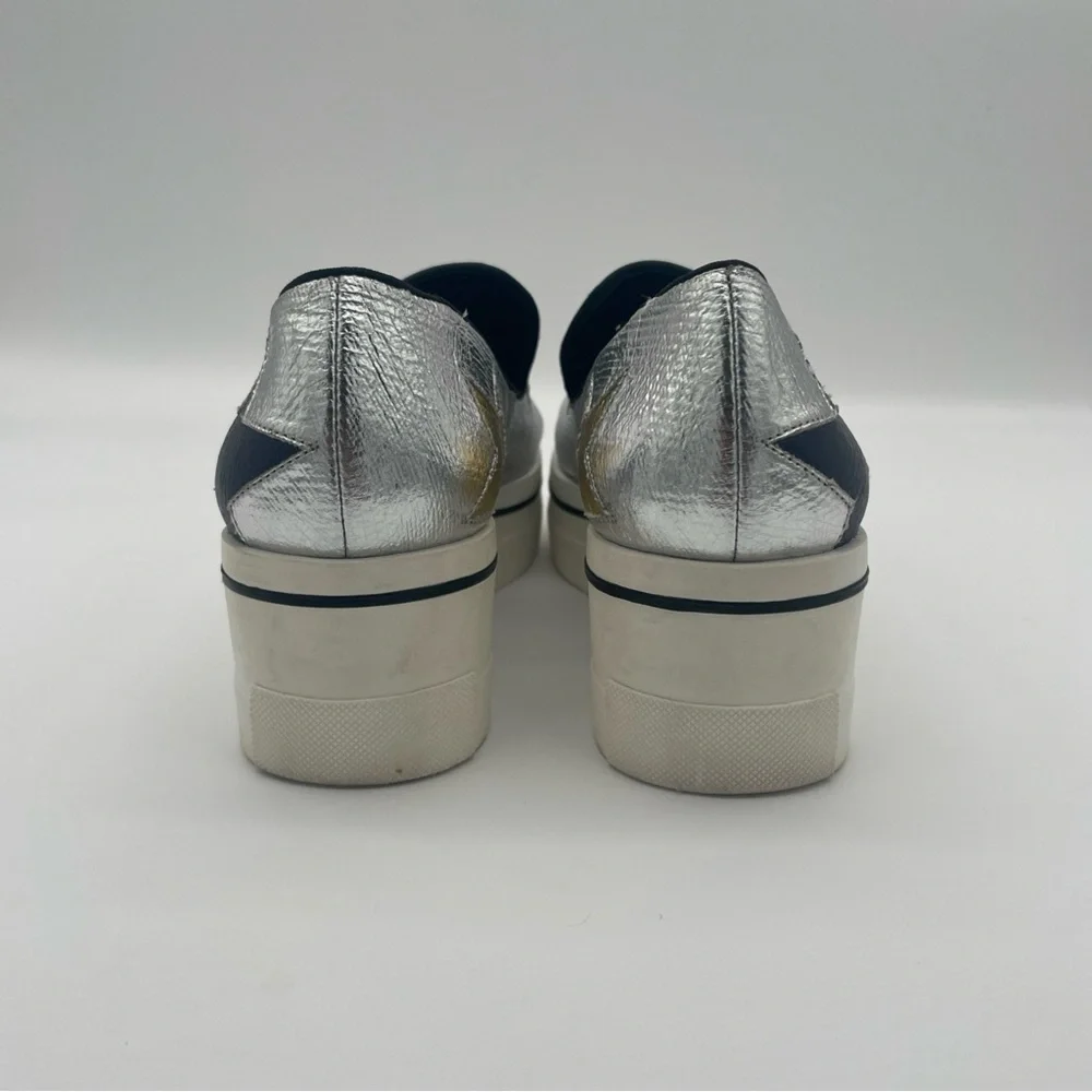 STELLA MCCARTNEY Silver Metallic Faux Leather Binx Star Platform Sneaker Bowie
